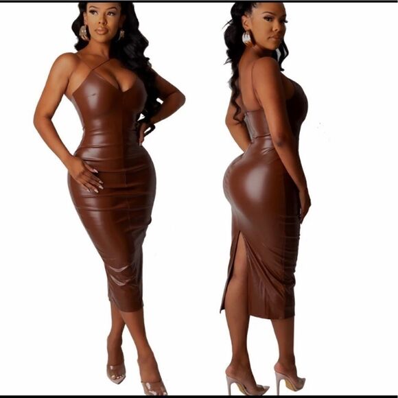 Brown Bodycon PU leather dress - Picture 1 of 2